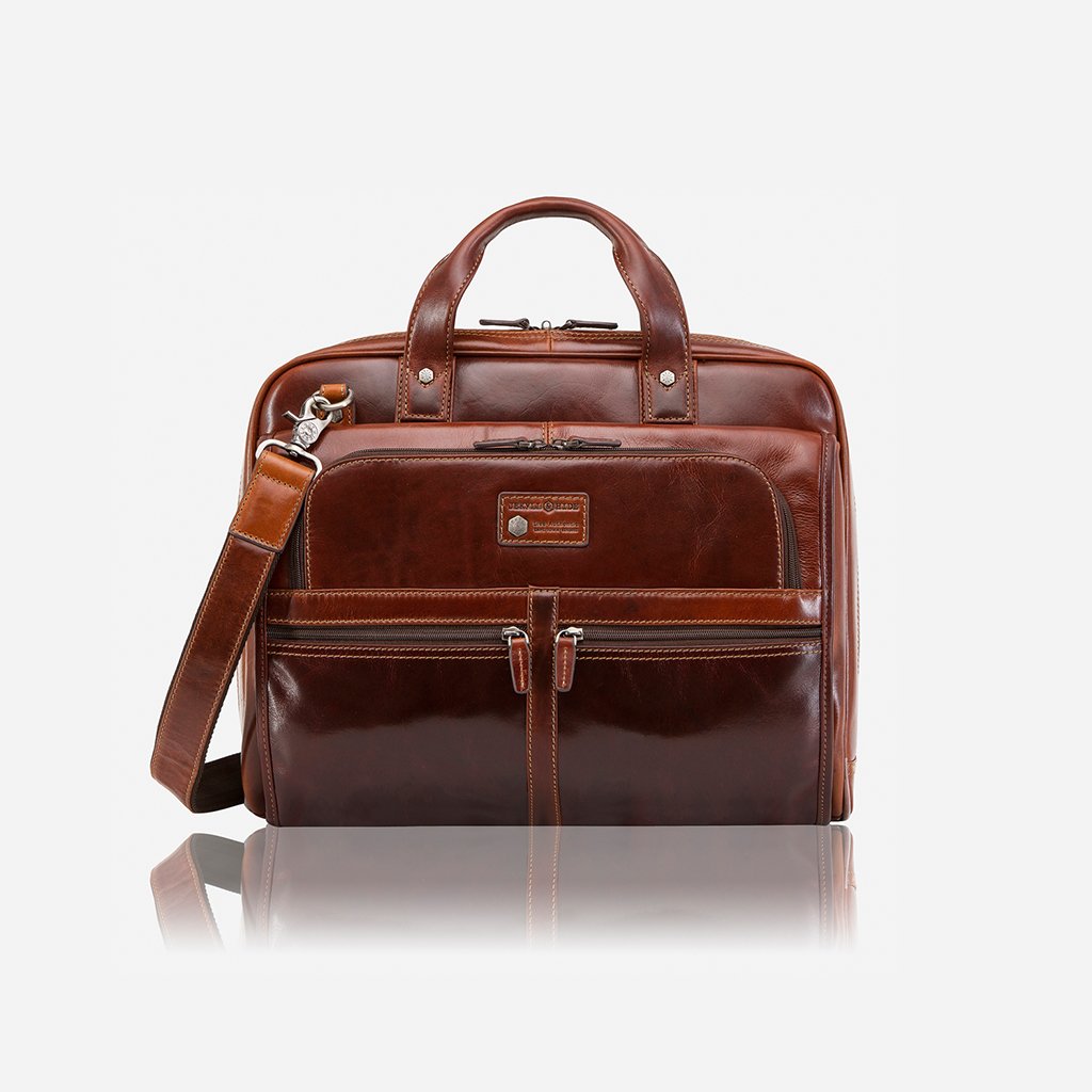 Oxford Large Multi Compartment Briefcase - Tobacco - Bennetts of Derby