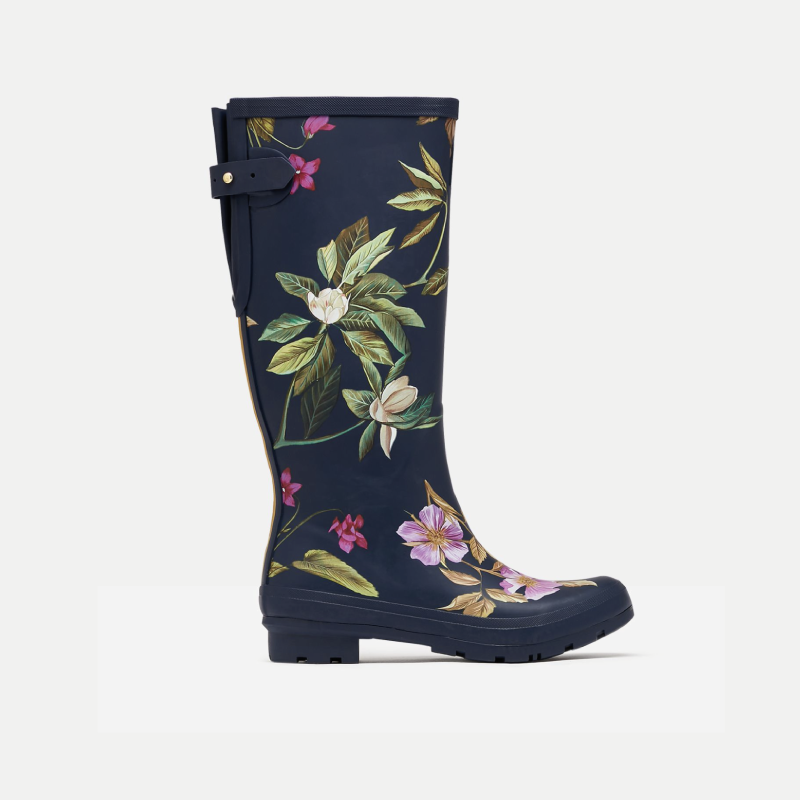 Navy Floral Printed Wellies With Back Gusset - Bennetts of Derby