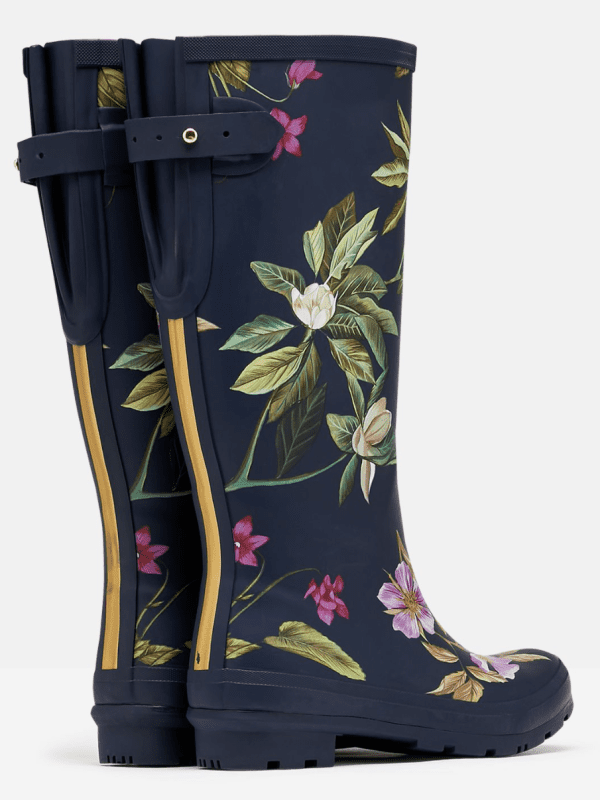 Navy Floral Printed Wellies With Back Gusset - Bennetts of Derby